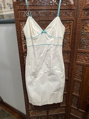 Express White Slip Dress with Aqua Blue Trim
